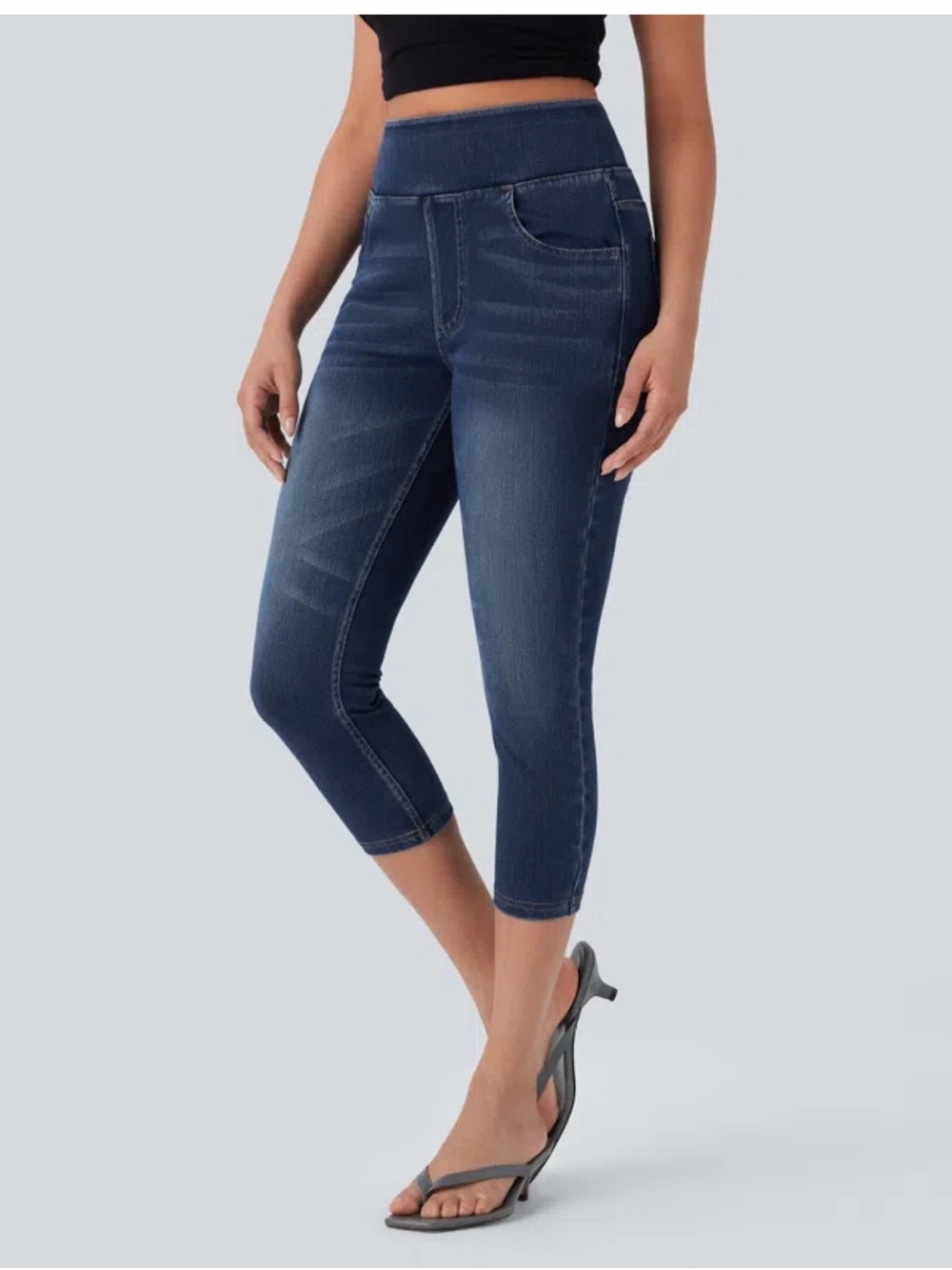 Halara Flex High-Waisted Denim Casual Capri Leggings with Pockets
